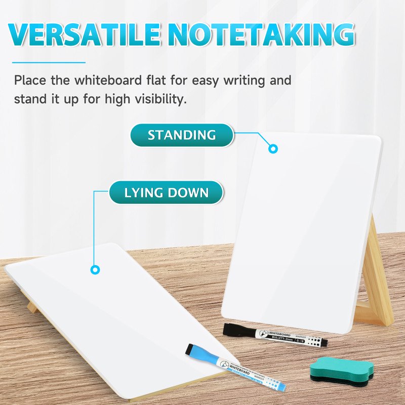 Glass Desktop Whiteboard with Reversible Stand - Small Portable Dry Erase Board