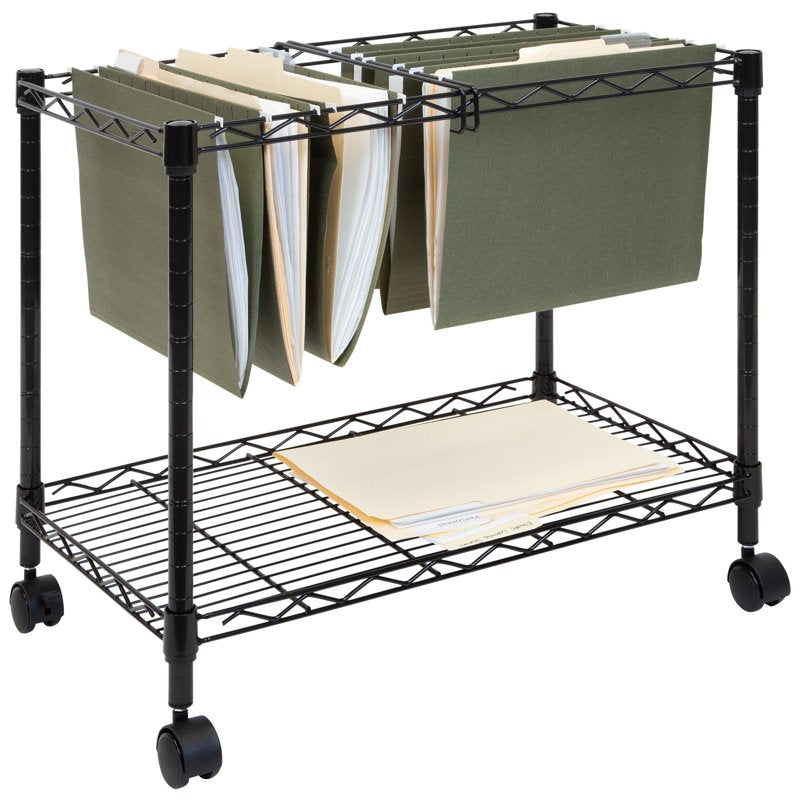 Rolling File Cart with Folder Rack - Office Storage & Mobile Organizer