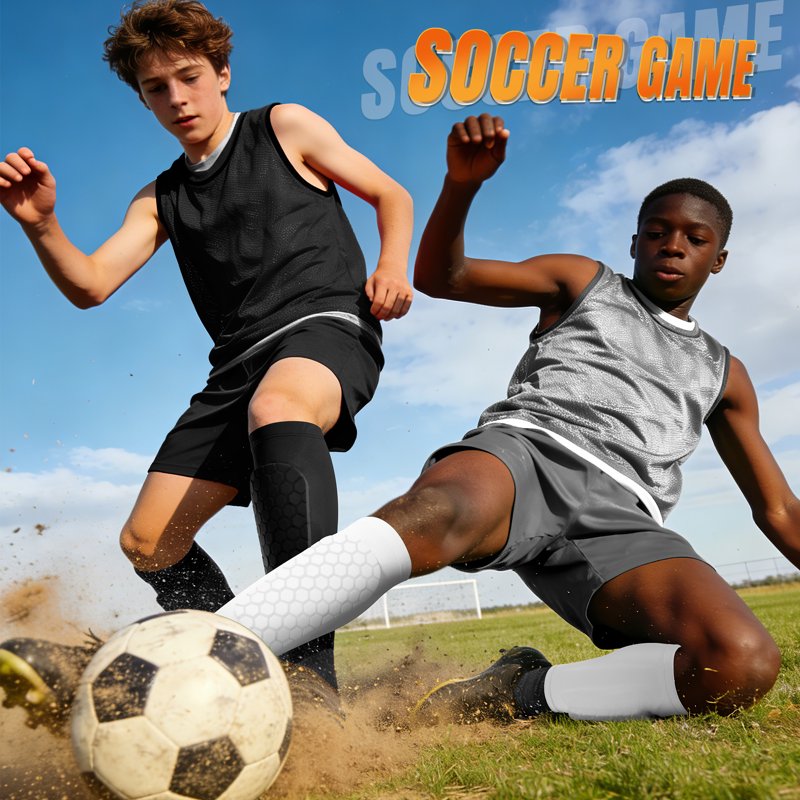 Shin Guards for Soccer – Kids/Youth/Adult Calf Compression Sleeve with Honeycomb Shin Pads, Variation M-Calf:13.8-15.3, Black