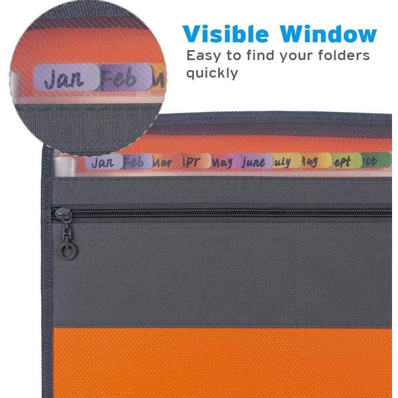 13 Pocket Expanding Document Folder with Zipper & Sticky Labels - Office Organizer