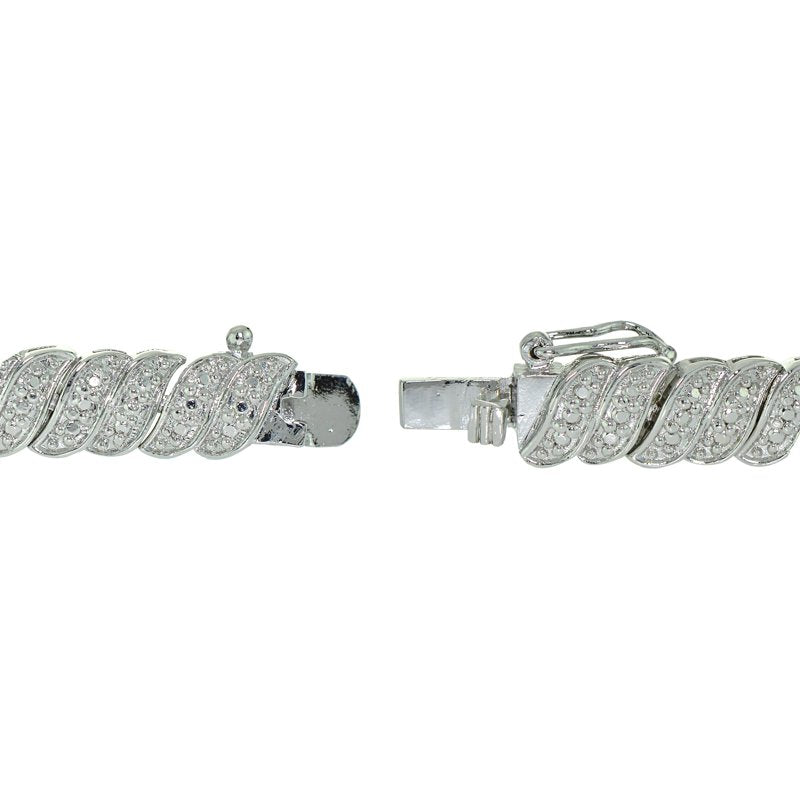 Gold Tone Diamond Bracelet 0.25 ct Tw in Wave Link Design 7.5 in