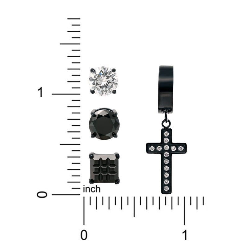 Black Plated CZ Singlet Earring Set - Stainless Steel Jewelry for Women