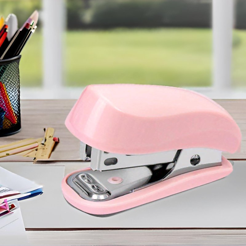 Mini Stapler with Staples and Remover - Compact Office Desk Tool in Blue & Pink