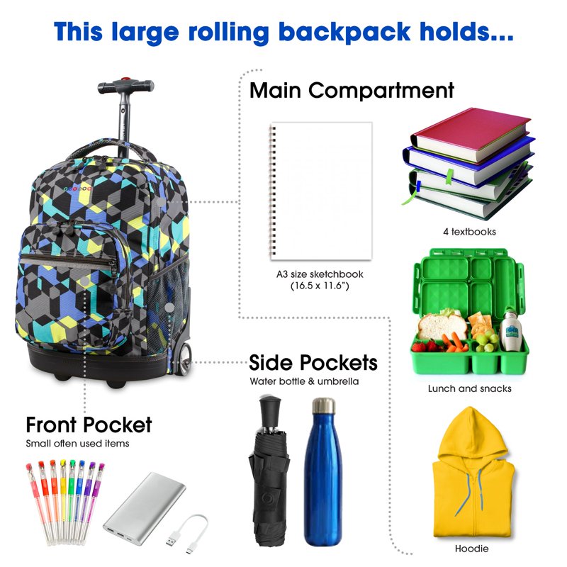 18-Inch Rolling Backpack for School and Travel - Multiple Colors