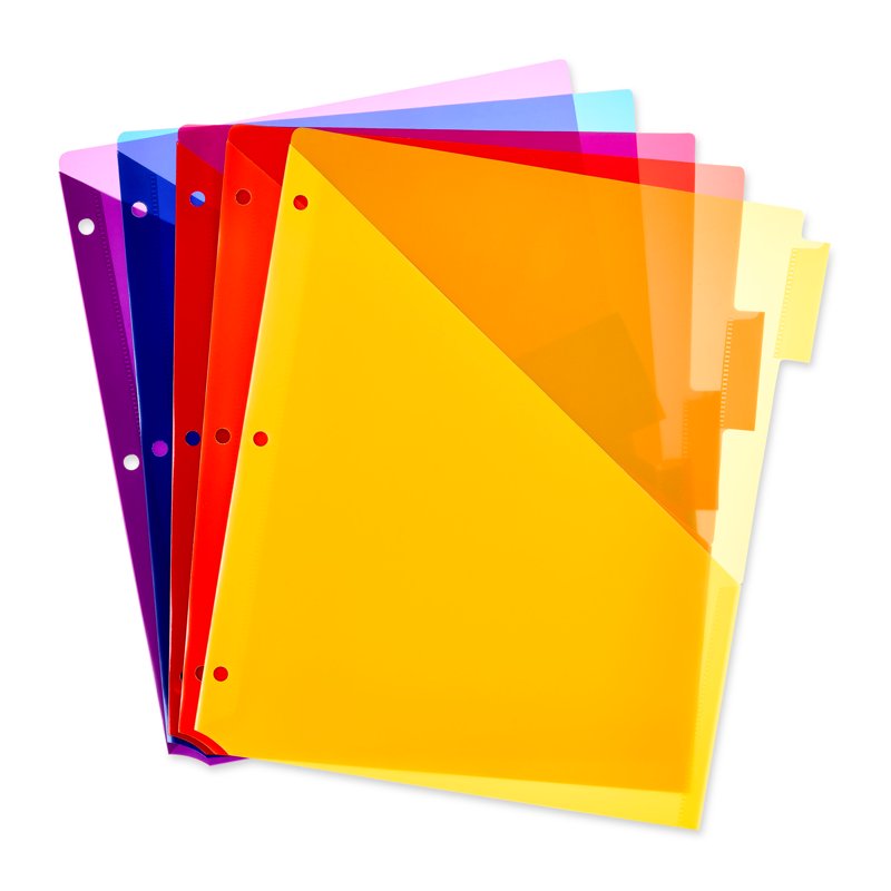 8-Tab Plastic Dividers with Pockets for Binders - Vibrant Colors, Pack of 5 or 8