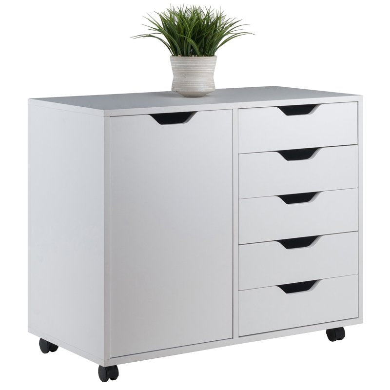 Mobile Storage Cabinet with 5 Drawers and Adjustable Shelf — White Finish