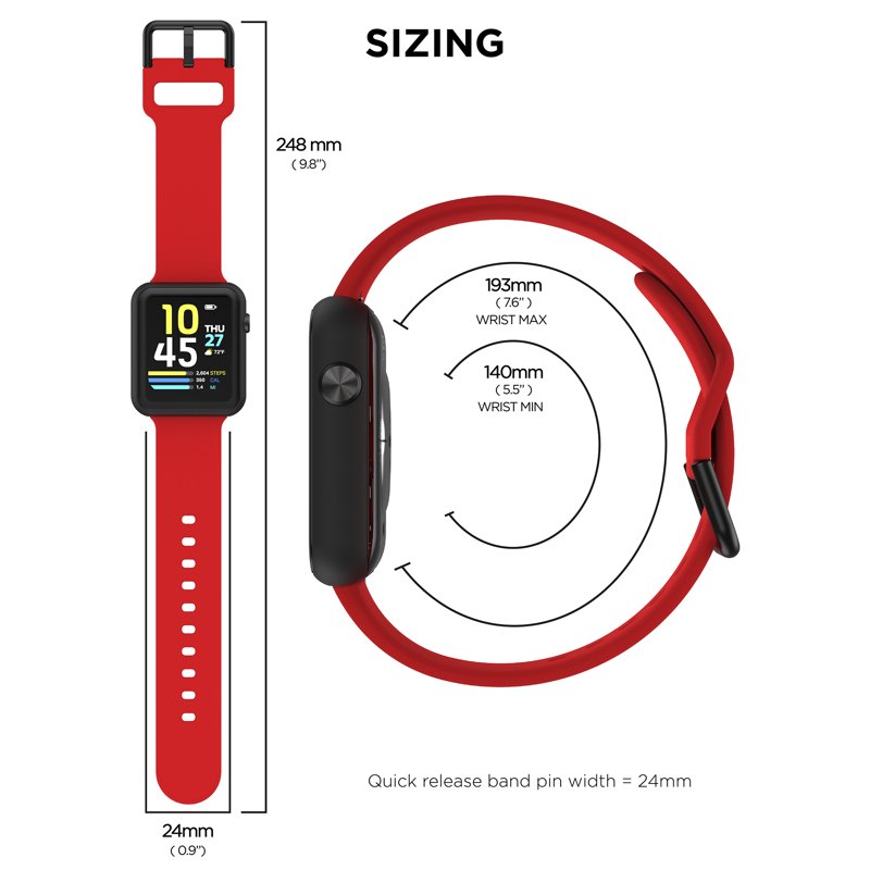 Unisex Rectangular Smart Watch with Silicone Strap, Heart Rate & Fitness Tracking