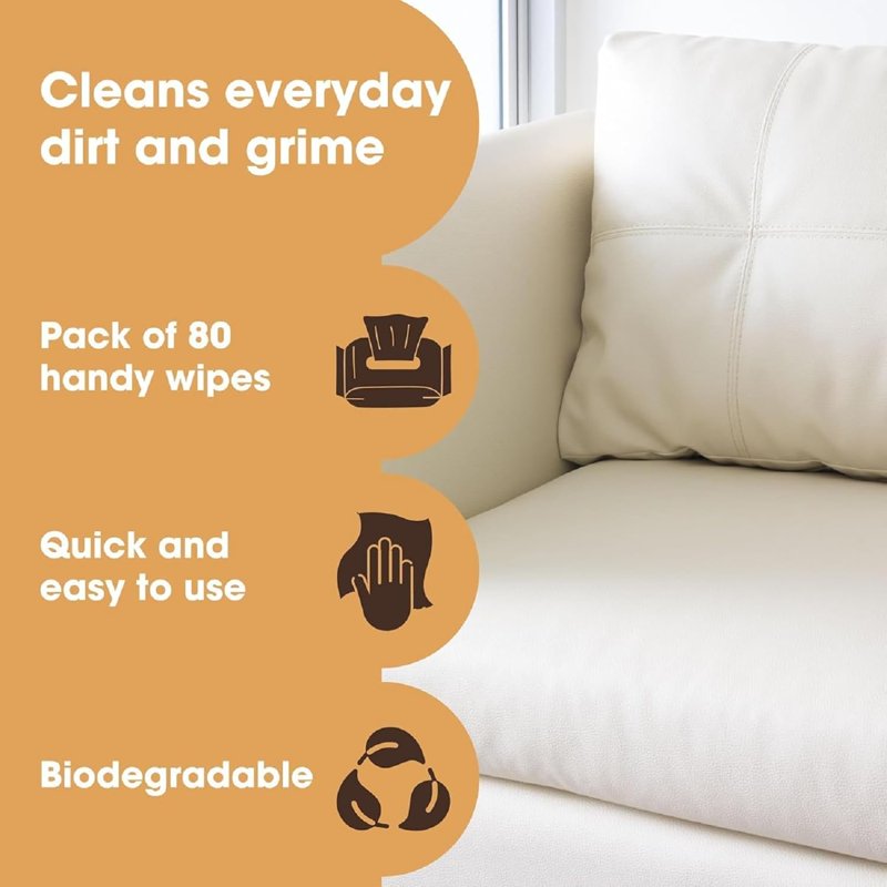 Leather & Vinyl Furniture Cleaning Wipes - Multi-Purpose, Residue & Streak-Free - Eco-Friendly, 80 Count
