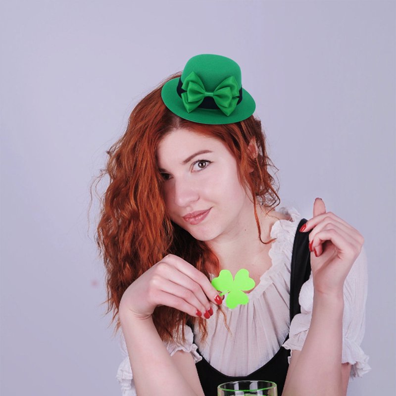 Green Leprechaun Top Hat for St. Patrick's Day Costume Accessory - Unisex Irish Felt Hat with Bow