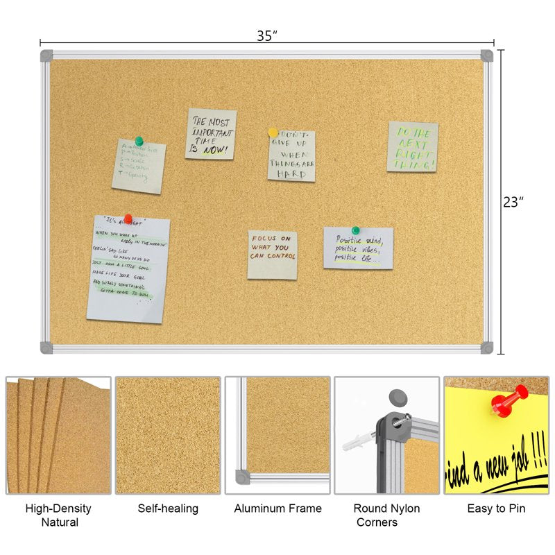 Wall Cork Board Bulletin Board with Aluminum Frame 23x35 Inches for Office Home & School