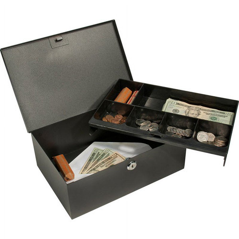 Cash Box with 6-Compartment Tray and Key Lock for Secure Money Storage