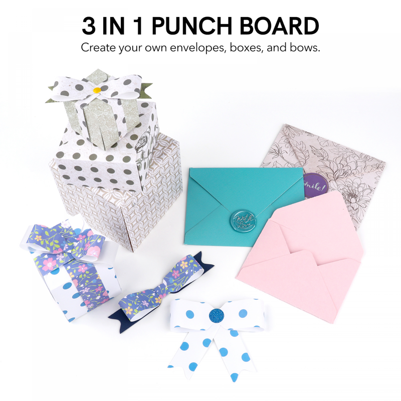 3-in-1 Craft Punch Board for Envelopes, Gift Boxes & Bows | All-in-One DIY Tool