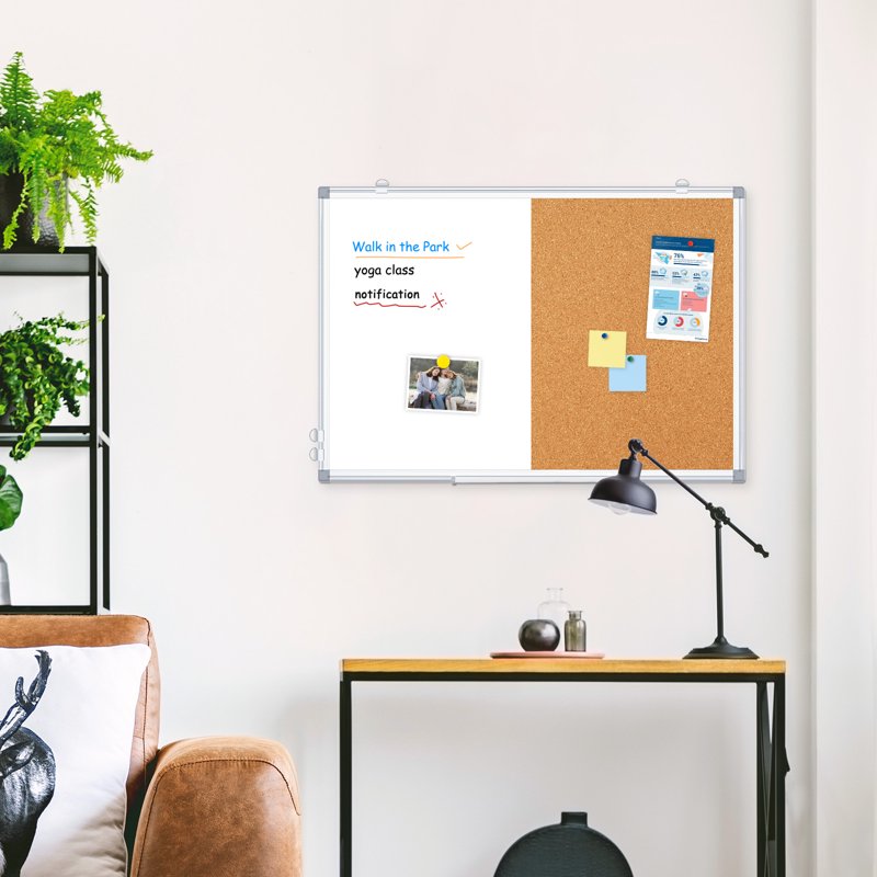 Wall-Mounted Combination Whiteboard and Cork Board 24x18 Inches - Magnetic Dry Erase Bulletin Board with Frame