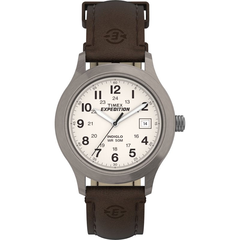 Men's Expedition Field Watch with Brown Leather Strap - Water Resistant 50M