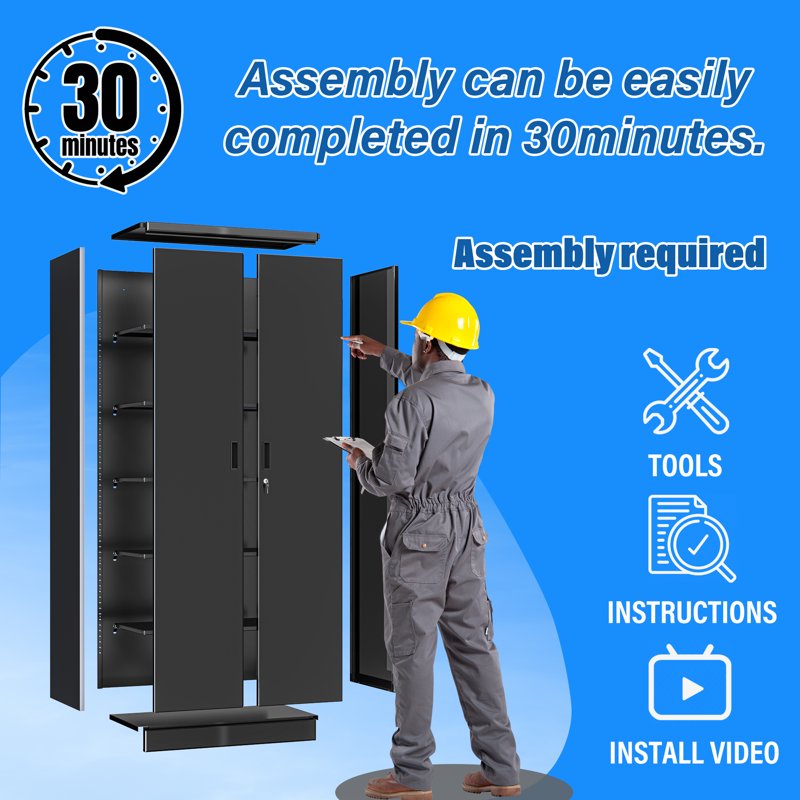 Metal Storage Cabinet with Locking Doors and Adjustable Shelves – 71 Inch Tall, Garage, Home, Office
