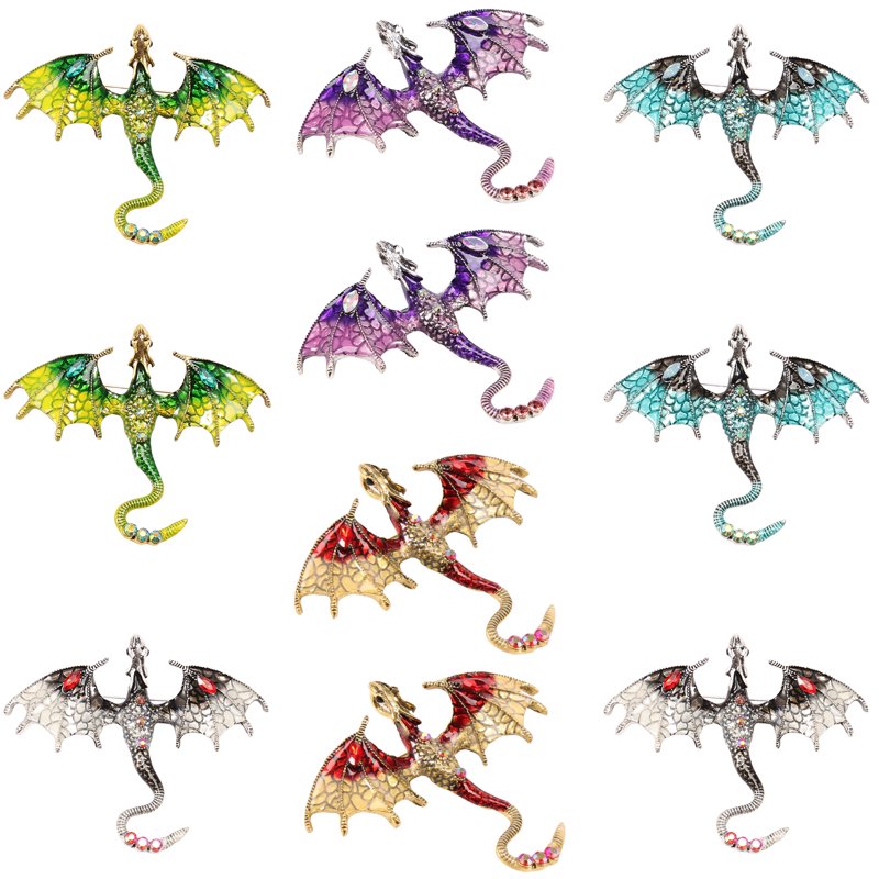 10Pcs Metal Dragon Charms Pendant Set with Enamel Wings for Jewelry Making & Crafting