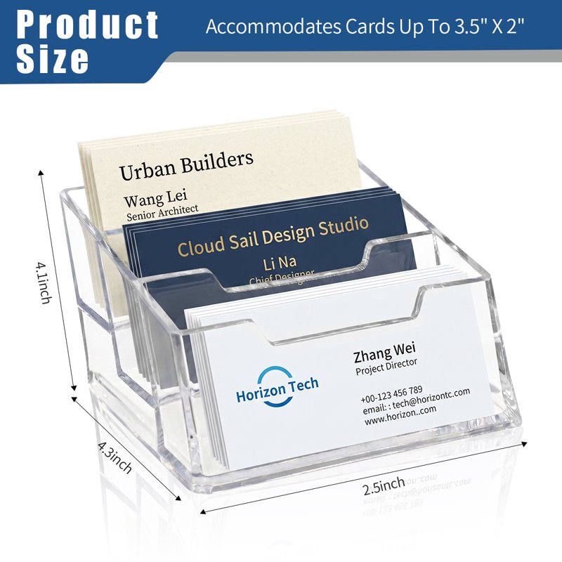 3-Tier Clear Acrylic Business Card Holder - Desktop Display Stand for Office & Reception