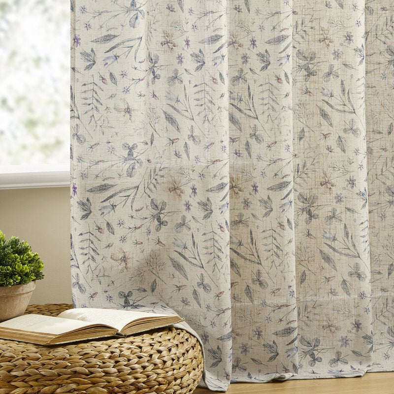Farmhouse Floral Linen Curtains - Light Filtering Window Drapes for Living & Bedroom