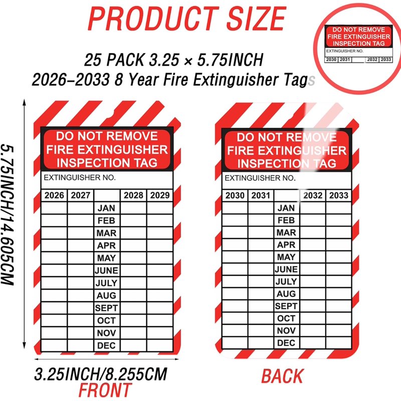Fire Extinguisher Inspection Tags 25 Pack Waterproof Vinyl Labels 3.25x5.75in