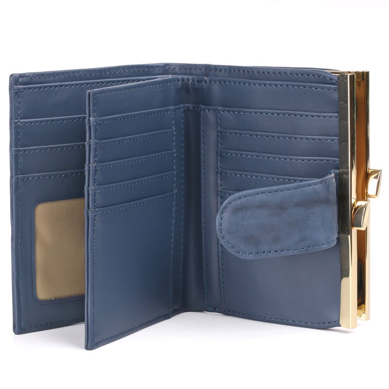 Women's Leather Cardholder Wallet with Multiple Card Slots - Navy & Brown Variants