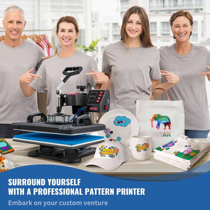 5-in-1 Digital Heat Press Machine for T-Shirts Hats Mugs Plates
