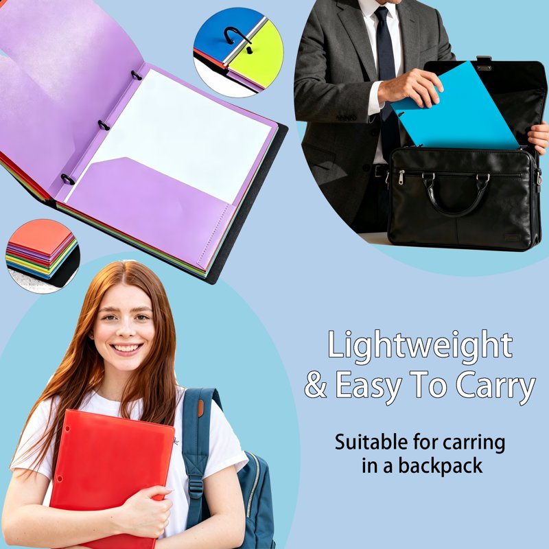 Plastic Pocket Folders 14-Pack Assorted Colors with 2 Pockets & 3-Hole Punch