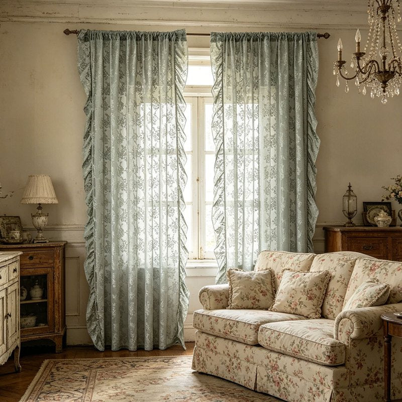 Semi-Sheer Curtains 78 Inch Long French Style Lace Window Drapes for Living Room and Bedroom
