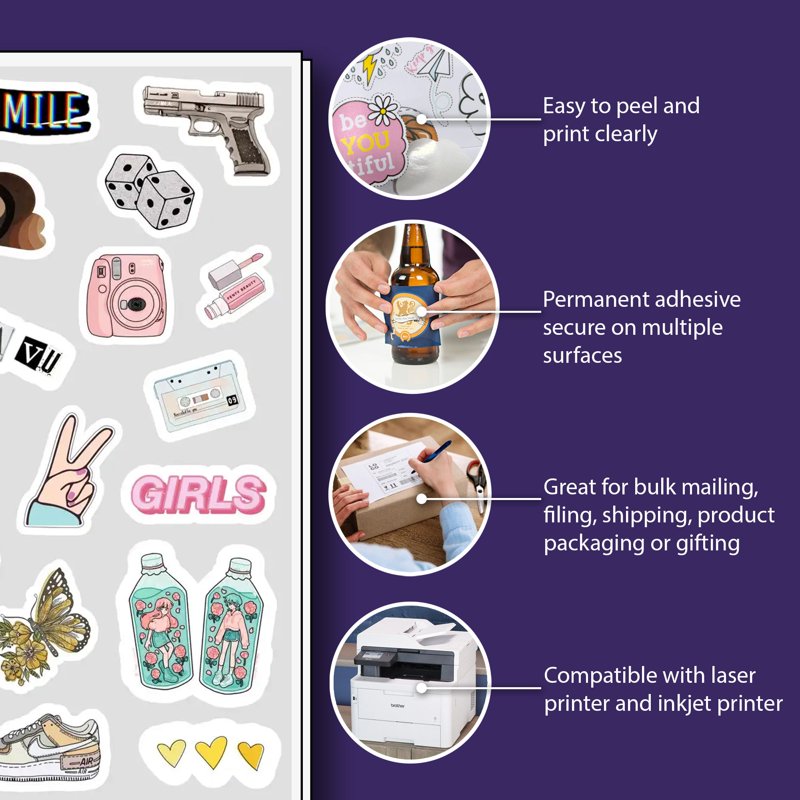 Printable White Label Paper Sheets for Laser & Inkjet Printers - 8.5 x 11 Inch, Full Sheet Labels, Bulk Pack