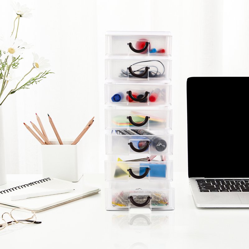 Mini Plastic 7 Drawer Desktop Organizer Box - White Storage Container