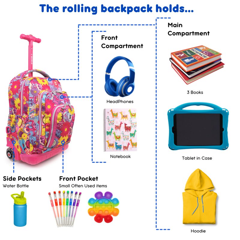 Kids Rolling Backpack with Insulated Lunch Bag - 16-Inch School & Travel Bag