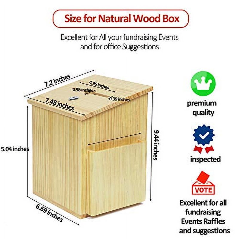 Natural Wood Donation & Suggestion Box with Locking Lid for Office or Countertop