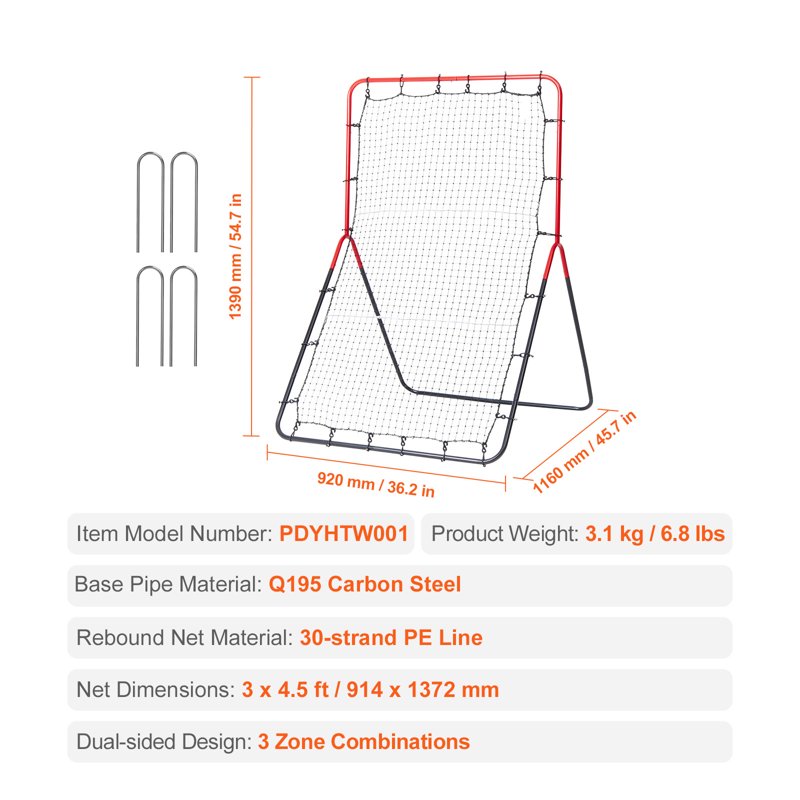 Baseball & Softball Rebound Net 3x4.5 ft Multi-Angle PitchBack Training