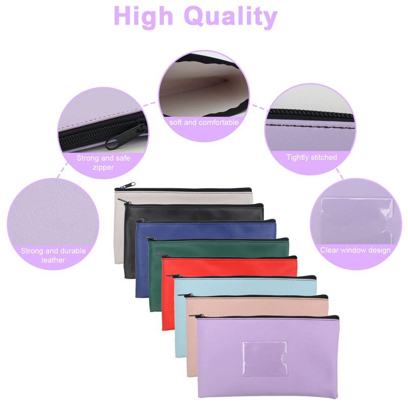 8-Pack Colorful Security Bank Deposit Bags with Transparent Window - 11x6 Inches