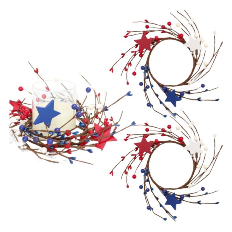 Patriotic Berry Candle Ring Wreath 10-Inch for 4th of July Memorial Day Home Decor