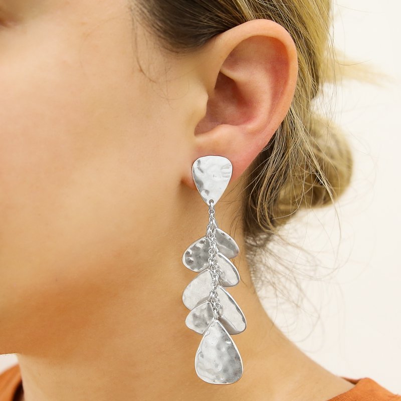 Drop Statement Earrings for Women in Recycled Metal - Silver & Gold