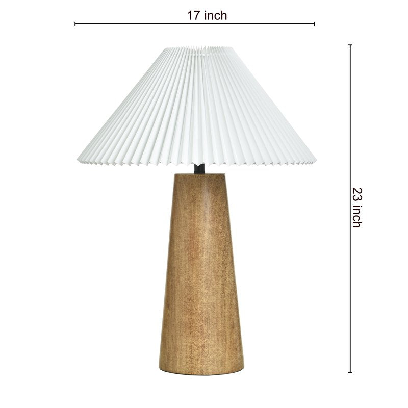 Wood Grain Finish Table Lamp with Pleated Shade - 23 Inch Indoor Decor Light