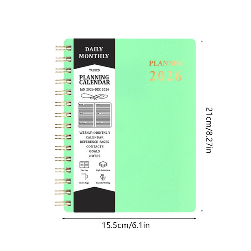 2026 Calendar Planner Coil Bound with Faux Leather Cover - A5 Daily Organizer
