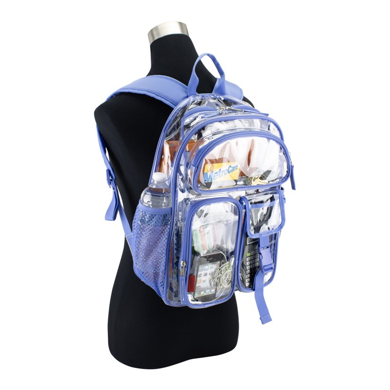 Unisex 16-Inch Cargo Clear Backpack with Multiple Pockets and Water Bottle Sleeves
