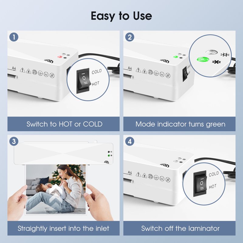 9-Inch Thermal Laminator Machine with 10 Laminating Sheets, White