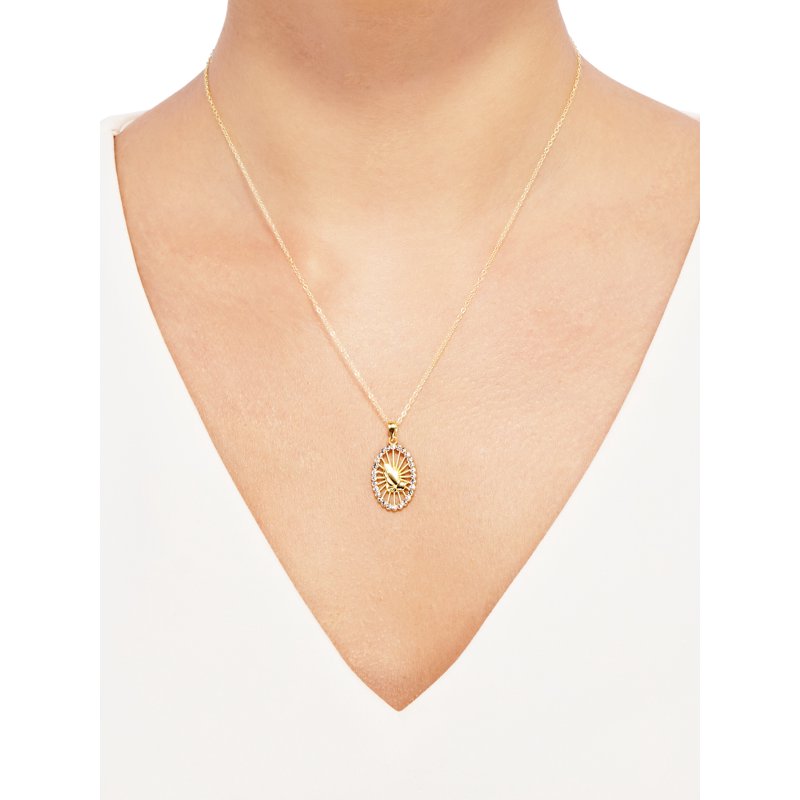 Praying Hands Pendant Necklace 18K Gold Over Sterling Silver with Crystals