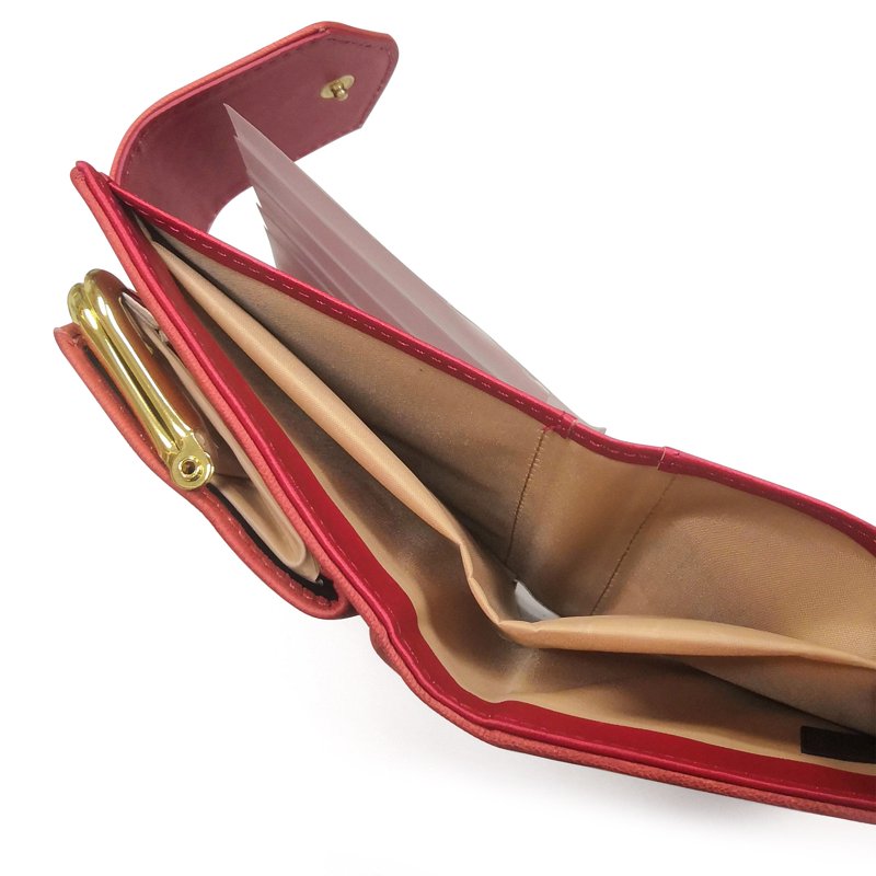 Women’s Red Leather Card Wallet with Multiple Card Slots & ID Window