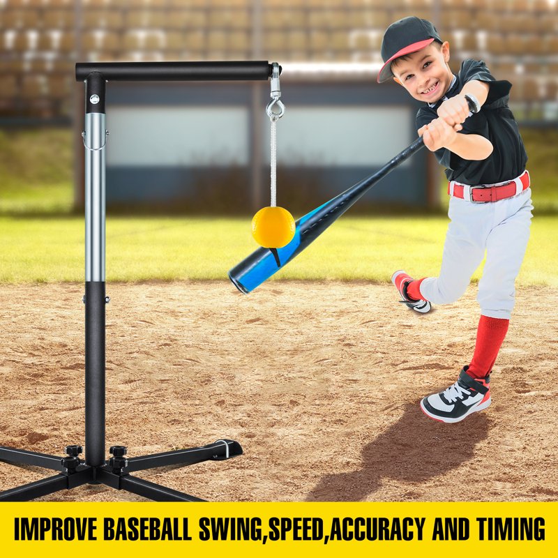 Adjustable Baseball Batting Tee with Auto-Reset Tethered Ball for Softball and Baseball Practice