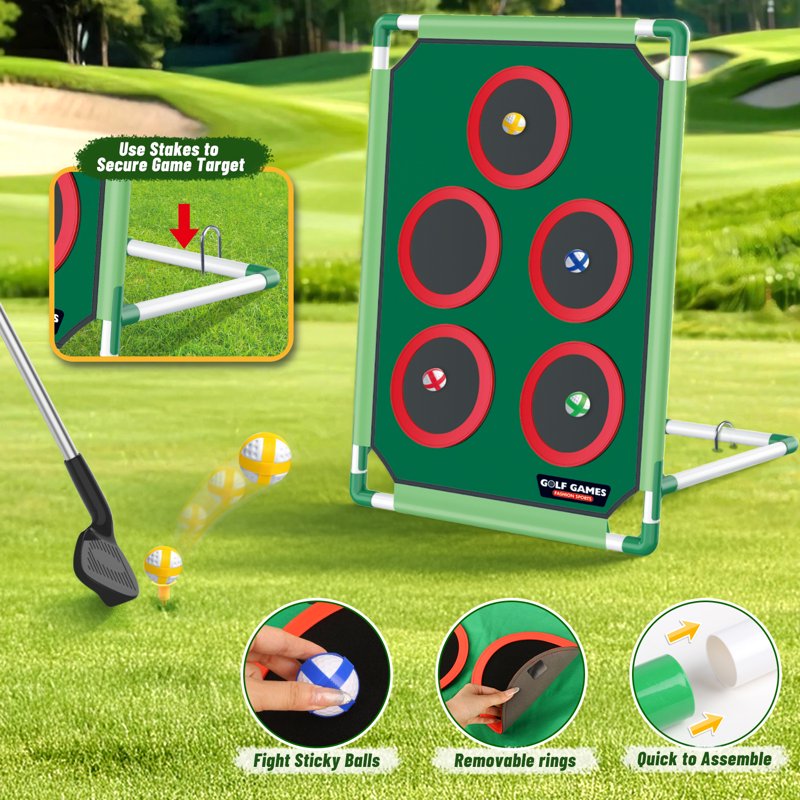 Golf Chipping Game Set for Kids - Adjustable Height, 20 Sticky Balls - Outdoor & Indoor Family Toy (Variation: Golf Adjustible Height)