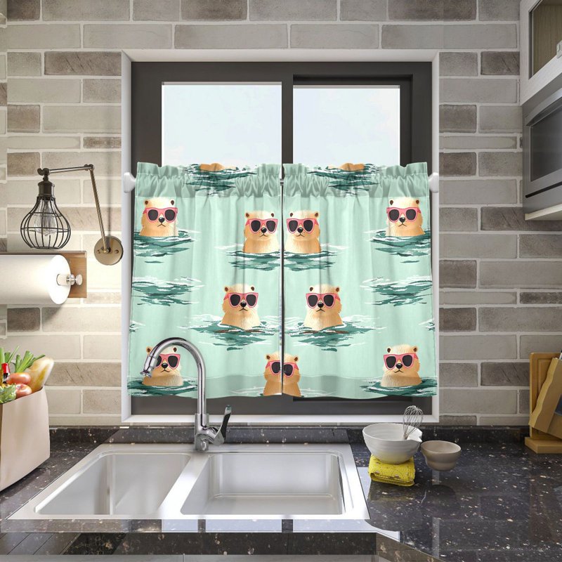 Light Filtering Privacy Tier Curtains 2 Panels - 27x36 Inches, Semi-Sheer for Kitchen & Bathroom