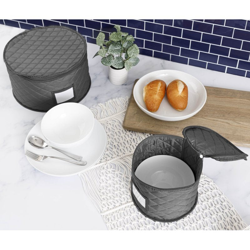 Stackable Dinner Plate Storage Container for 12 Plates - Felt Dividers, Padded Interior, 13 Inch Size
