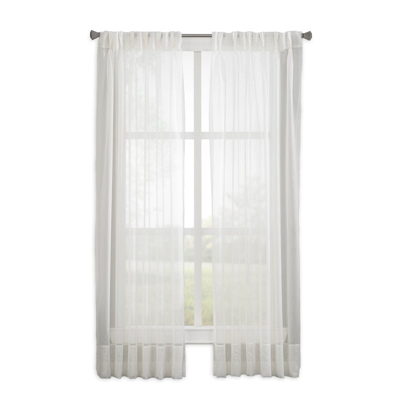 Indoor Voile Curtain Panel - Sheer Polyester Drapery for Windows - White, 29x95 Inches