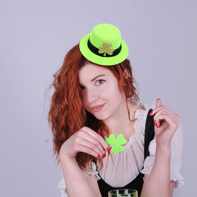 St. Patrick's Day Green Top Hat with Shamrock for Adults & Kids - Party Accessory