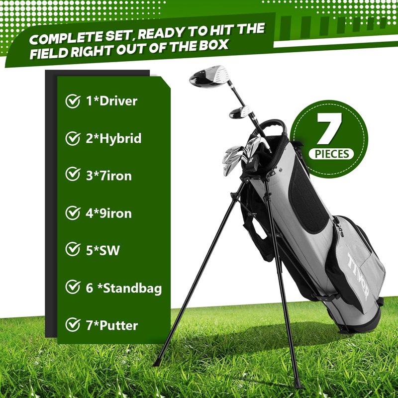 Tivor 6-Piece Golf Clubs Set for Right-Handed Men ( Beginner ) – Driver, Hybrid, 7 Iron, 9 Iron, Sand Wedge, Putter & Stand Bag