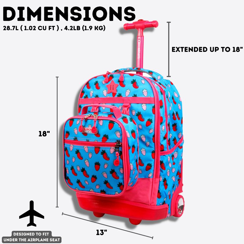 Kids Rolling Backpack with Detachable Lunch Box Set - School Bag for Girls