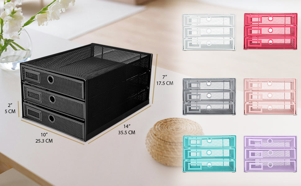 Wire Mesh Desk Organizer with 3 Drawers - Office Storage Solution